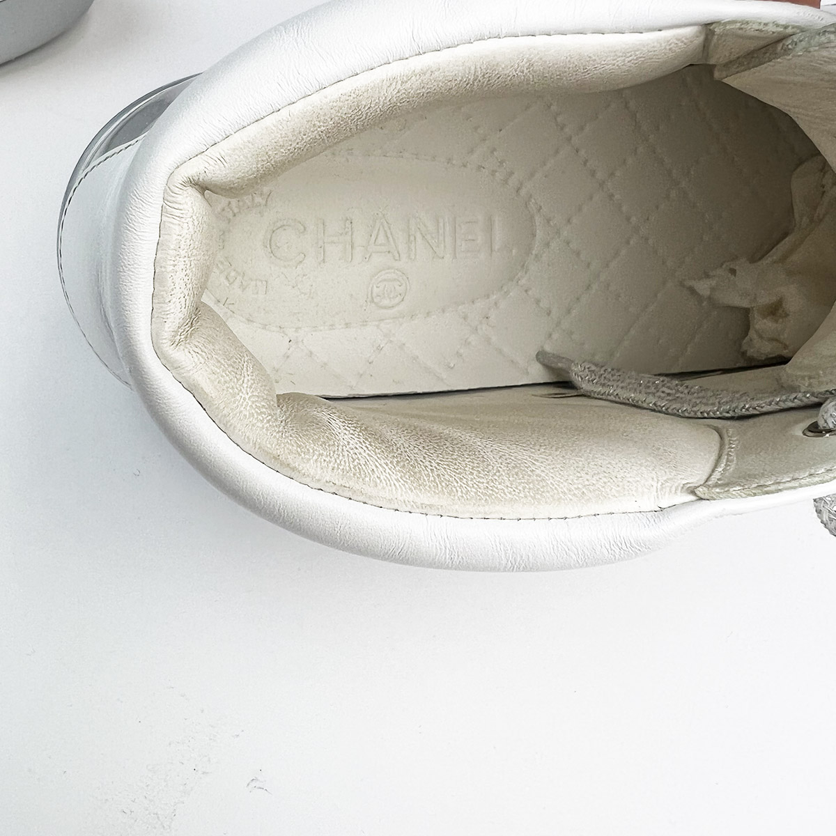 White Silver Leather And Patent High Top Sneakers 38 — image 7