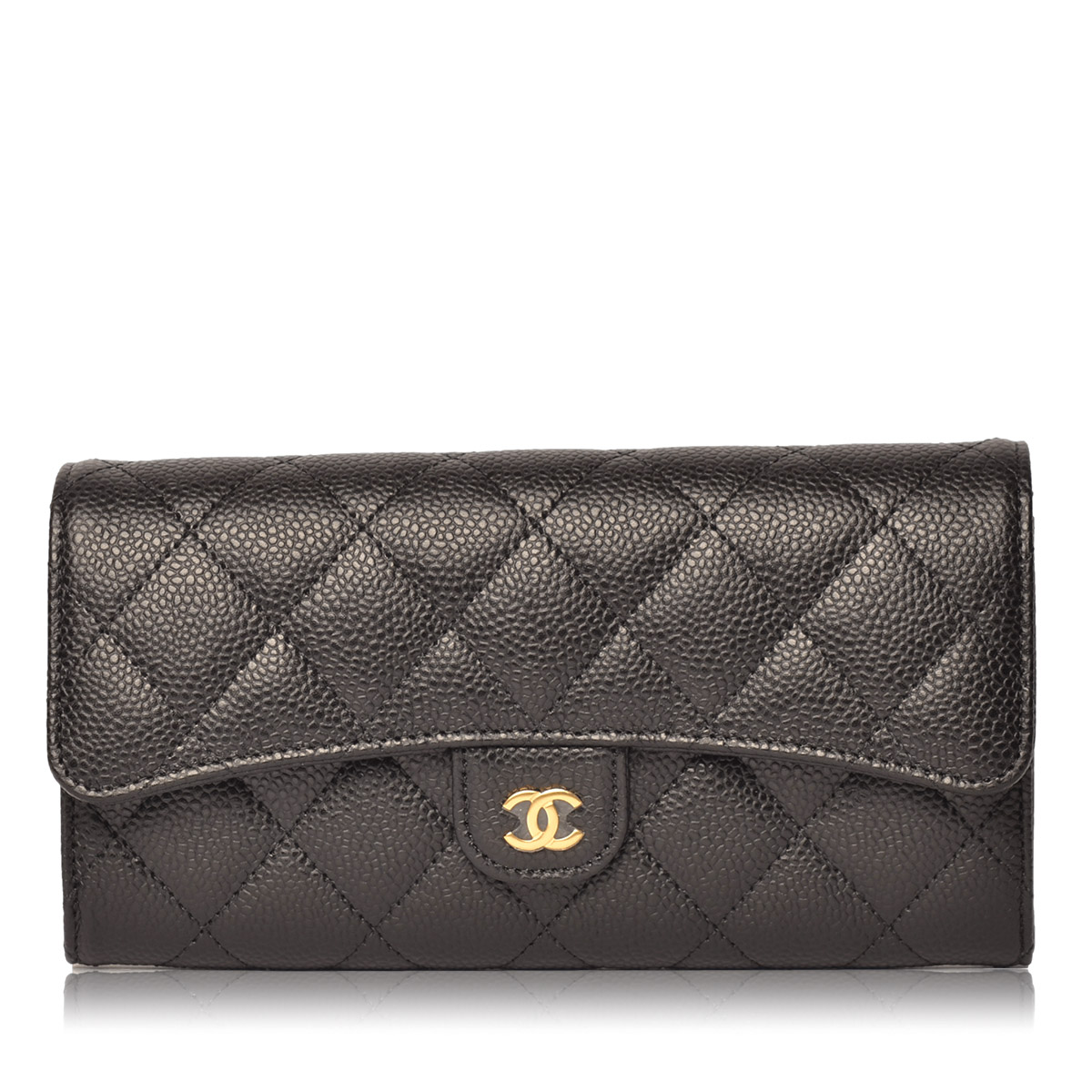 Caviar Quilted Large Flap Wallet Black