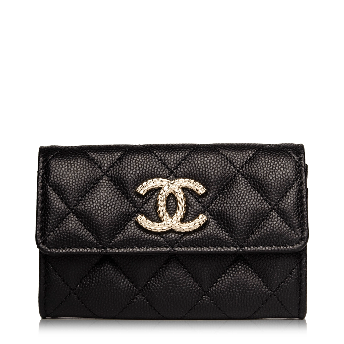 24k Caviar Quilted Black Flap Card Holder 
