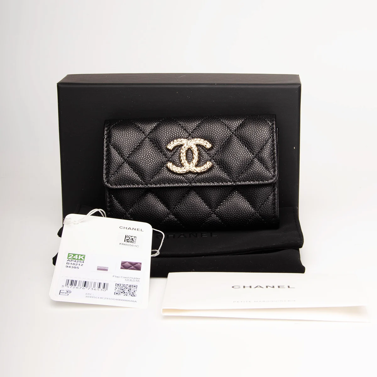 24k Caviar Quilted Black Flap Card Holder  — image 6