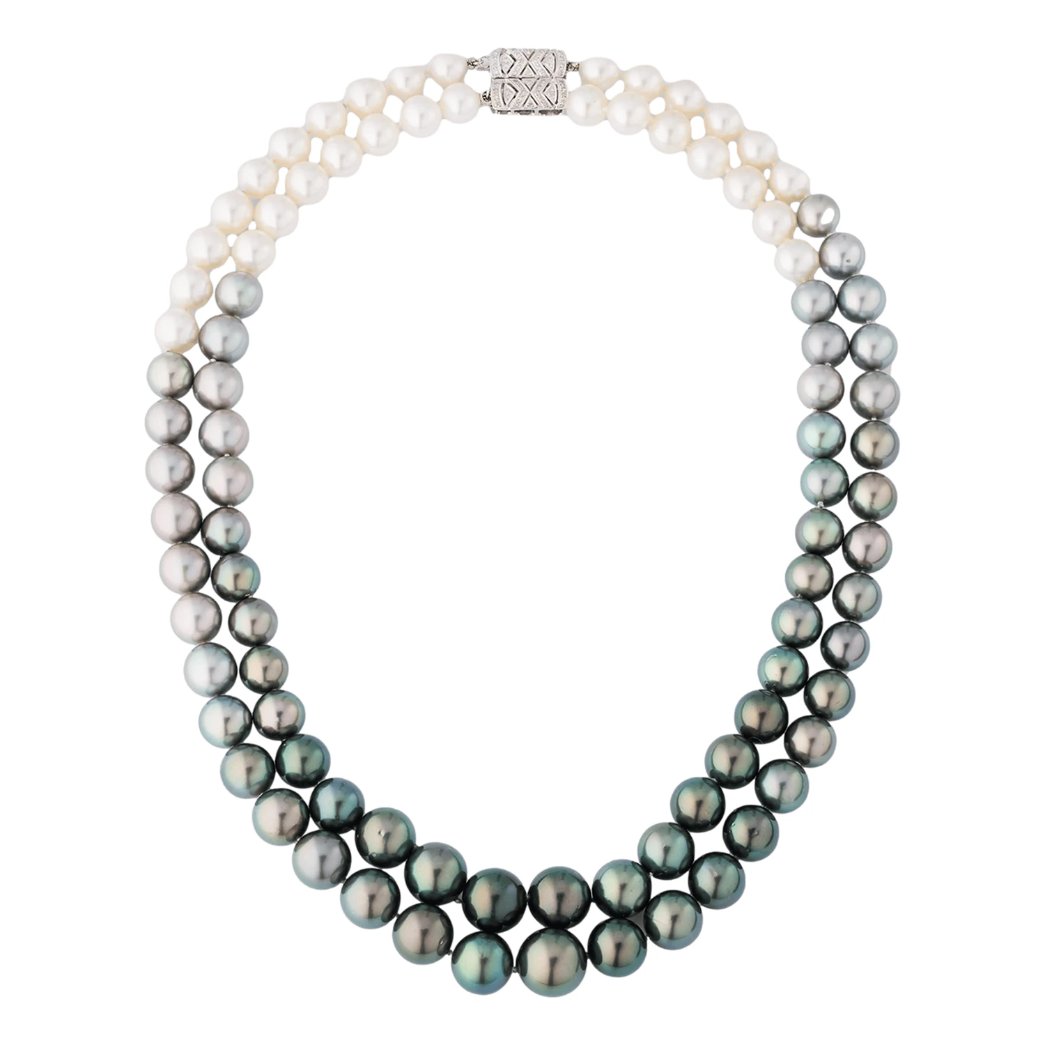 White South Sea & Tahitian Cultured Black Pearl Necklace In 14K Yellow Gold, 17.5"