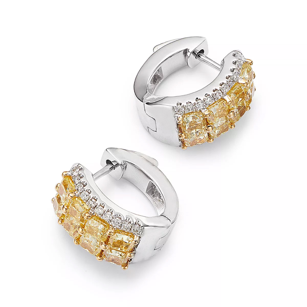 White & Yellow Diamond Huggie Hoop Earrings In 14K White And Yellow Gold, 4.30 Ct. T.w. — image 2