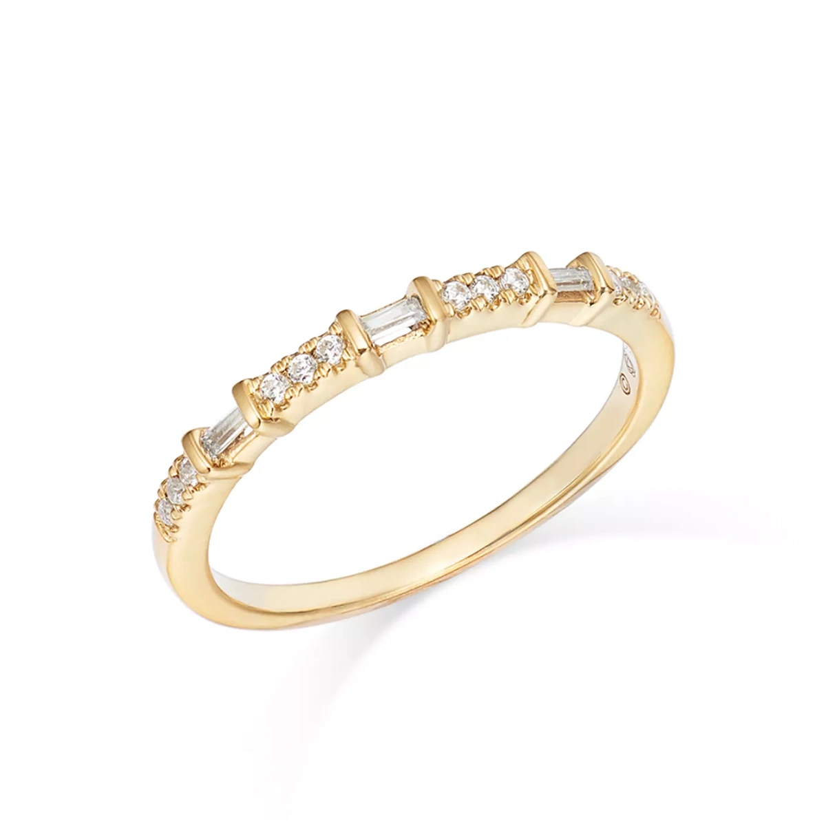 Diamond Baguette & Round Narrow Band In 14K Gold, 0.12 Tcw