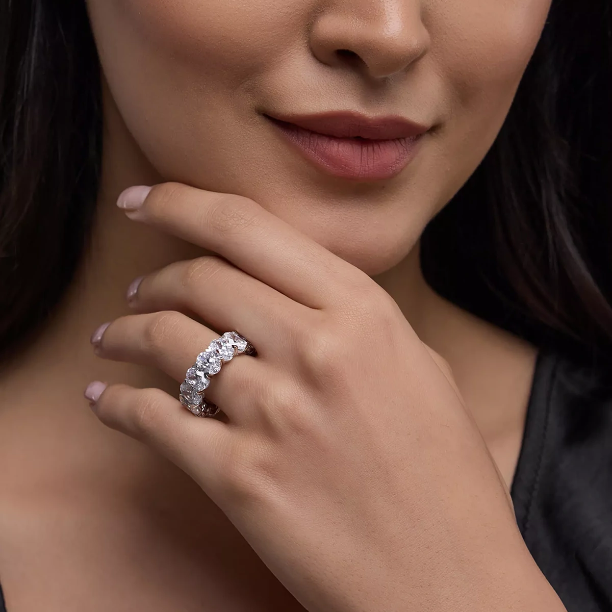Certified Lab Grown Diamond Oval Eternity Band In 18K White Gold, 9.75 Tcw — image 2