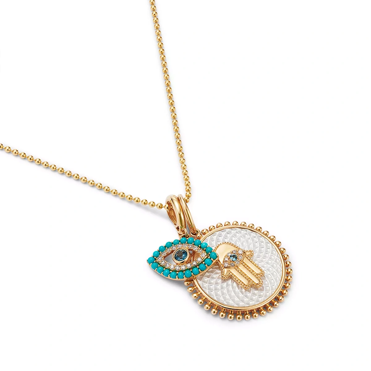 Multi Gemstone & Diamond Hamsa & Evil Eye Charm Pendant Necklace In 14K Yellow Gold, 16-18" — image 3